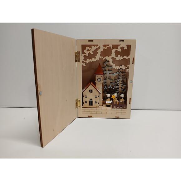 Enchanted Forest Merry Christmas Lighted Wooden Carolers and Church Plywood Book - Picture 5 of 5